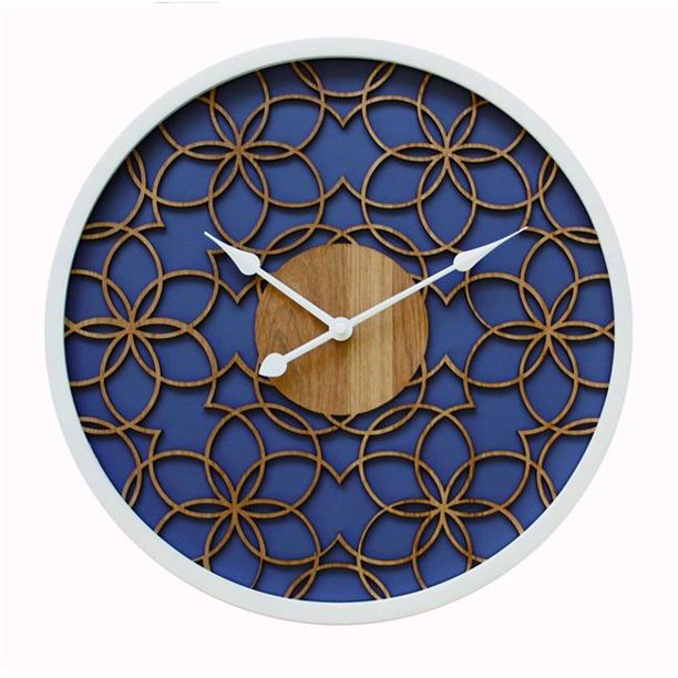 Hermle 31010 Sadie Dadie 3D Wood Pattern Wall Clock with Blue Background