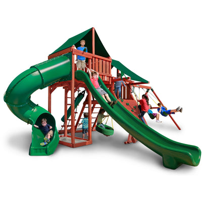 Gorilla Sun Climber Deluxe Playset w/ Sunbrella® Canvas Forest Green Canopy 01-0042-2 - Swings and More