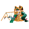 Gorilla Playsets Mountaineer Clubhouse Wooden Swing Set with Malibu Wood Roof, 2 Solar Wall Lights, and Tube Slide 01-0073-AP - Swings and More