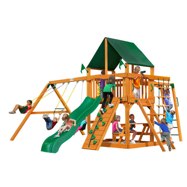 Gorilla Playset Navigator w/ Amber Posts and Sunbrella® Canvas Forest Green Canopy 01-0020-AP-2 - Swings and More