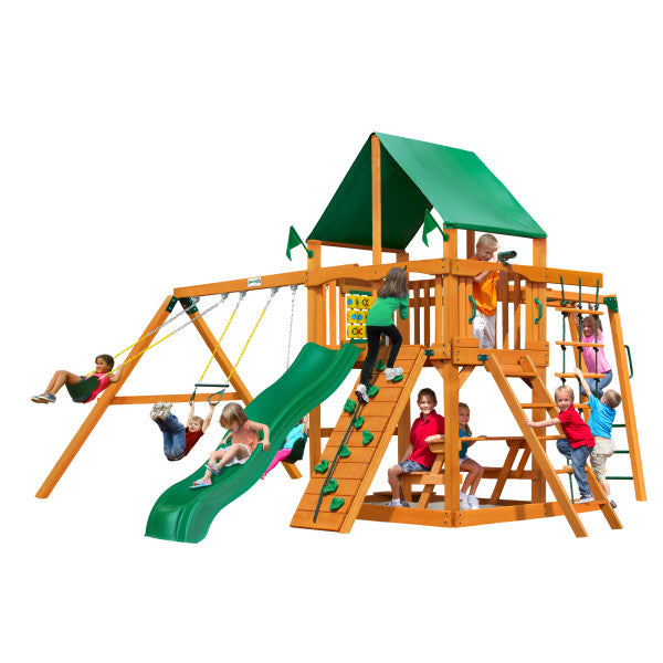 Gorilla Playset Navigator w/ Amber Posts and Deluxe Green Vinyl Canopy 01-0020-AP-1 - Swings and More