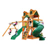Gorilla Playsets Mountaineer Wooden Swing Set with Malibu Wood Roof, 2 Solar Wall Lights, and Tube Slide 01-0046-AP - Swings and More