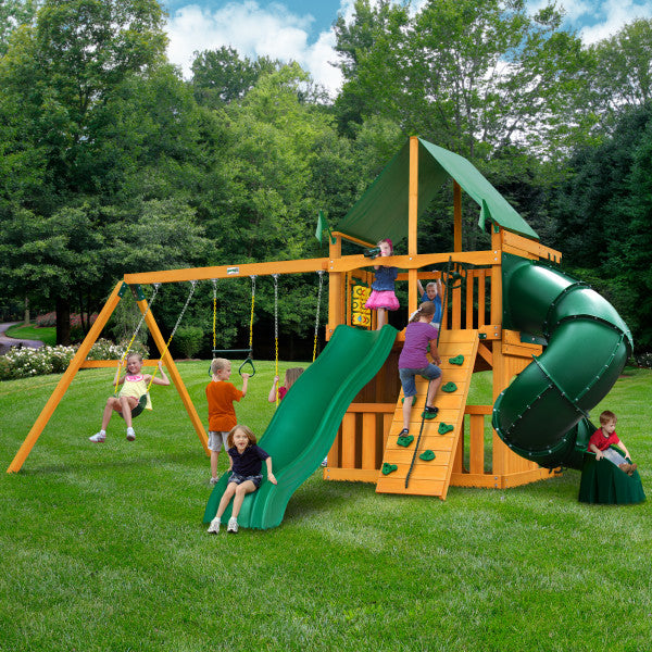 Mountaineer swing set sales with wood roof