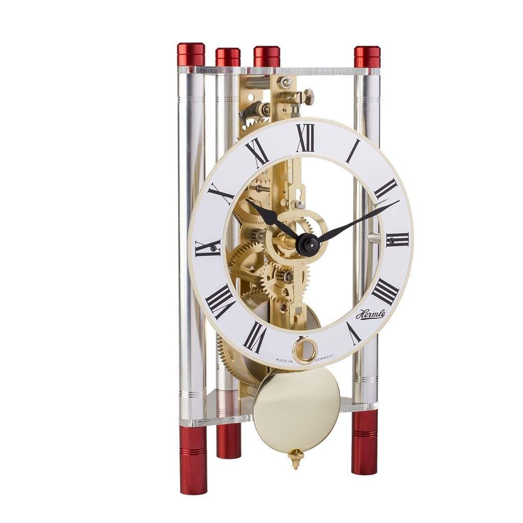 Hermle LAKIN Mantel Clock 23023T40721, Silver & Red / Gold Pendulum