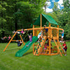 Gorilla Chateau Wooden Swing Set with Green Vinyl Canopy, Rock Climbing Wall, and Alpine Wave Slide 01-0003-AP-1 - Swings and More