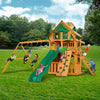 Gorilla Chateau Clubhouse Treehouse Wooden Swing Set with Rock Climbing Wall 01-0051-AP - Swings and More
