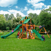 Gorilla Playsets Great Skye II Wooden Swing Set with 2 Green Vinyl Canopies, 3 Slides, and Built-in Picnic Table 01-0031-AP-1 - Swings and More