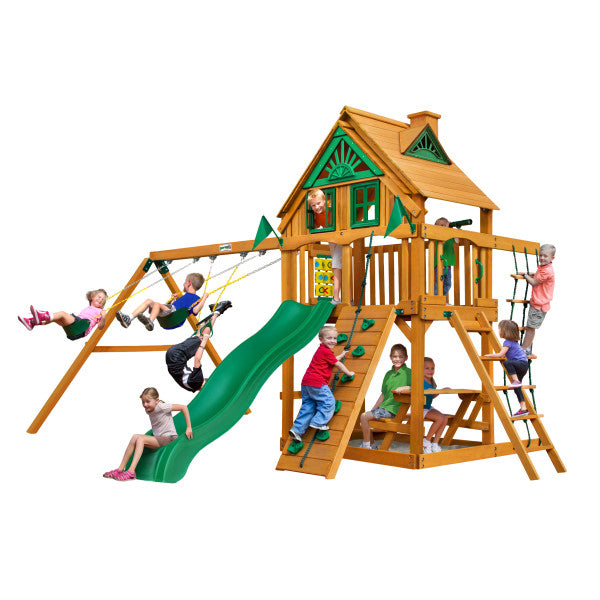 Gorilla Chateau Treehouse Wooden Swing Set with Fort Add-On, and Built-in Picnic Table 01-0064-AP - Swings and More