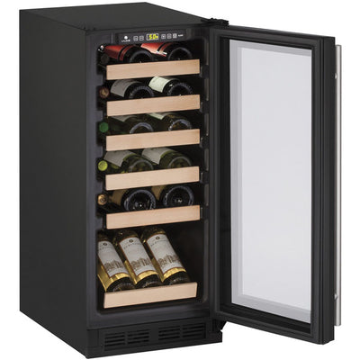 U-Line 15" Wide 1000 Series 24 Bottle Single Zone Black Wine Refrigerator - Swings and More