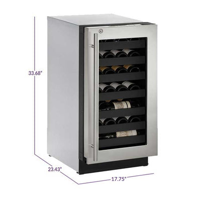 U-Line 18" Wide 3000 Series 31 Bottle Single Zone Stainless Steel Right Hinge Wine Refrigerator - Swings and More