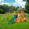 Gorilla Chateau Clubhouse Wooden Swing Set with Green Vinyl Canopy  Rock Climbing Wall 01-0035-AP-1 - Swings and More