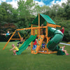 Gorilla Playsets Mountaineer Wooden Swing Set with Green Vinyl Canopy, Extreme Tube Slide, and Rock Climbing Wall 01-0005-AP-1 - Swings and More