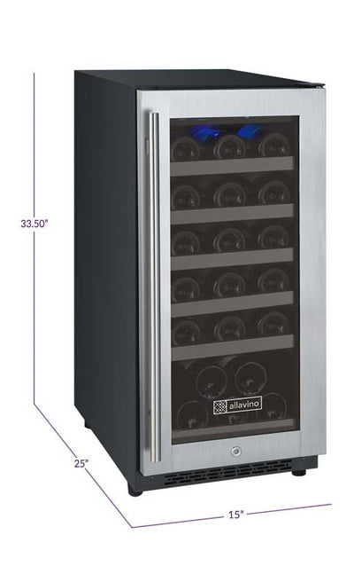Allavino FlexCount Series 15" 30-Bottle Single Zone Wine Refrigerator - Right Hinge VSWR30-1SSRN - Swings and More