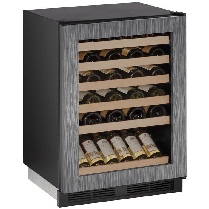 U-Line 24" Wide 48 Bottle Single Zone Panel Overlay Built-In Wine Refrigerator - Swings and More