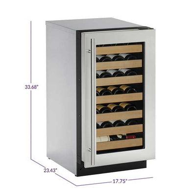 U-Line 18" Wide 2000 Series 31 Bottle Single Zone Wine Stainless Steel Wine Refrigerator - Swings and More