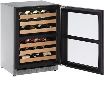 U-Line24" Wide 43 Bottle Dual Zone Panel Overlay Wine Refrigerator - Swings and More
